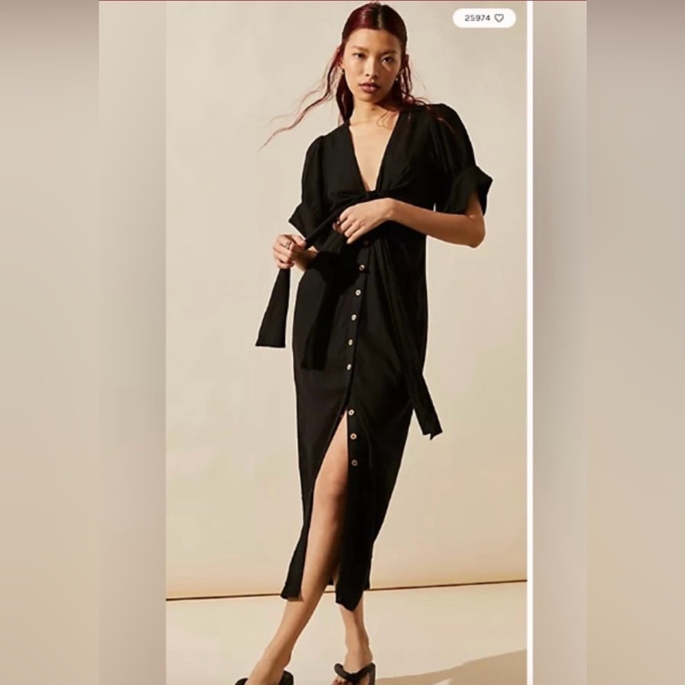 Free People Free-est Vintage Summer Midi Dress Buttondown XS Black